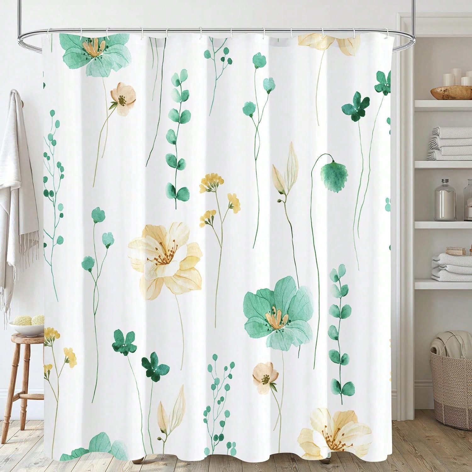 

Watercolor Floral Shower Curtain,Mint Green Beige Flower Shower Curtain for Bathroom,Modern Minimalist Waterproof 180*180cm зелений