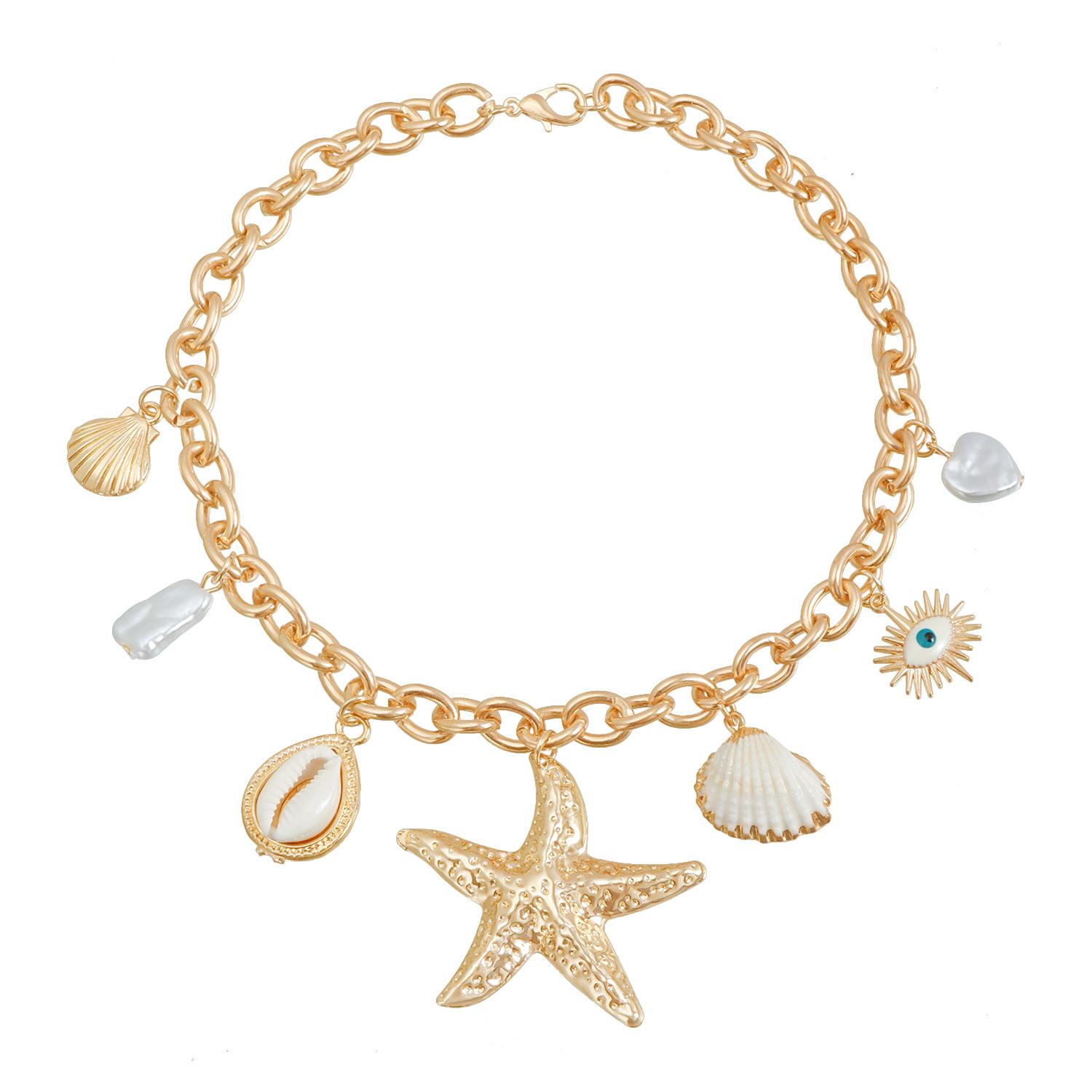 Summer Beach Leisure ins Wind Starfish Shell Element Clavicle Chain Simple Necklace золотой