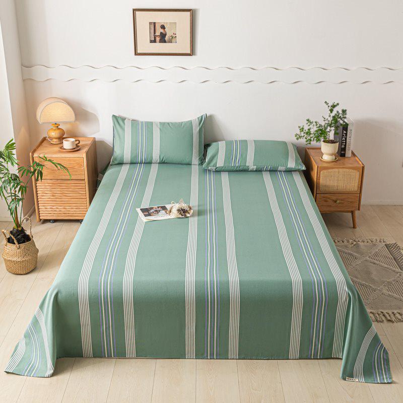 Striped Coarse Cloth Bed Sheet Set: Washable, Skin-Friendly, Cool Mat for Home & Dorm. Available In Single/Double Three-Piece Set.