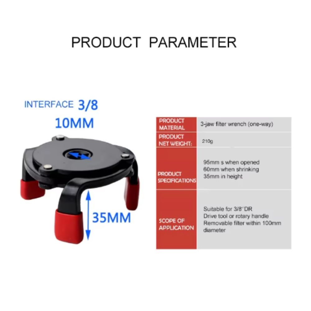High Strength Steel Oil Filter Removal Tool Universal Design 60-100mm Range 3 Jaw Tool Adjustable Jaw Special Interface