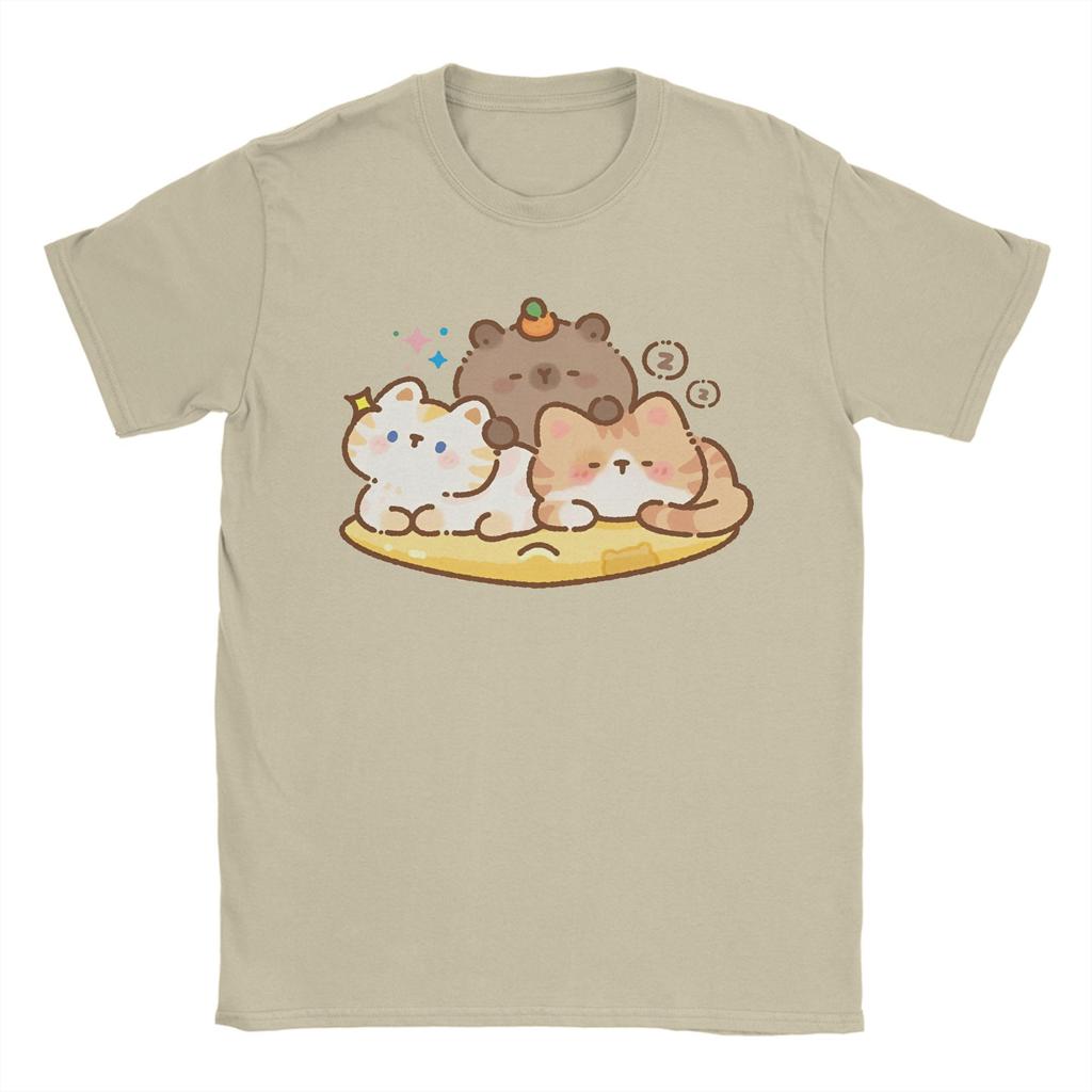 Fun Capybara Cute Animal T-Shirt Male  Streetwear Pure Cotton T-Shirts Beach Breathable Hipster Tees Wholesale Oversized Clothes