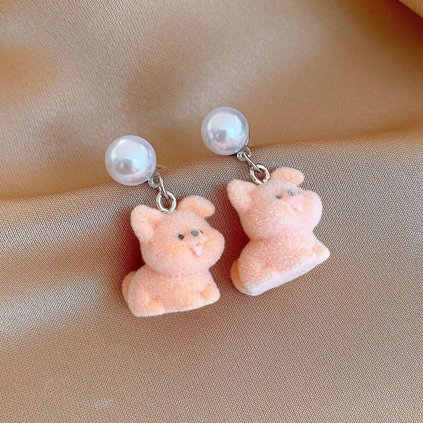 Sweet and cute flocking natal year pony pearl earrings light luxury stud earrings exquisite earrings