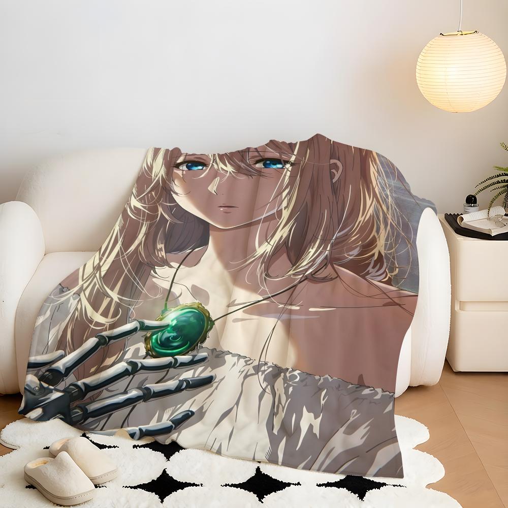 Anime V-Violet E-Evergarden Throw Flannel Throw Blanket, Lightweight Cozy, Durable Washable Cute Cool