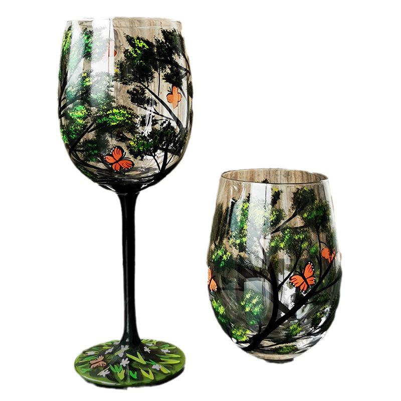 Hand-Painted Four Seasons Crystal Wine Goblet