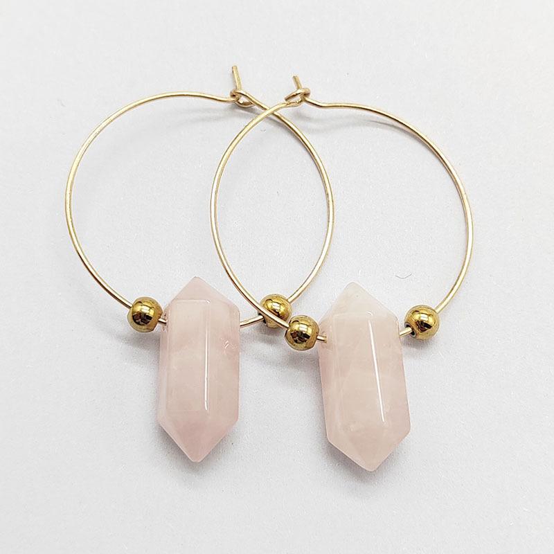 1pair Faceted Natural Stone Earrings for Women Amethyst Tiger Eye Trendy Stone Pendant Earring