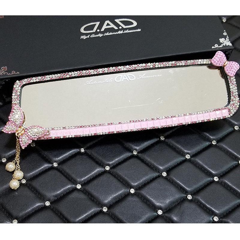 Tassels Crystal Car Rearview Mirror Interior Accessories Bling Rhinestones Butterfly Car Mirror Decoration For Lady