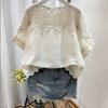 Zomer Comfortabel Casual Dames Tops O-Hals Dameskleding Plus Size Borduurwerk Holle Vrouwen Shirts Mode Losse Korte Mouw Shirt