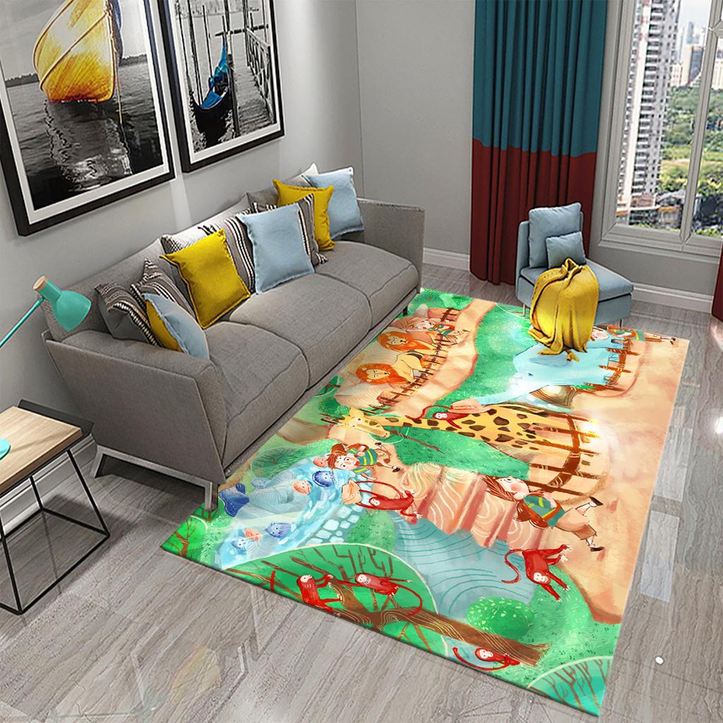 Cartoon Zoo Carpet Cute Animal Flower Rugs Kids Boys Bedroom Non-slip Play Area Mats Home Living Room Kitchen Decor Floor Mat