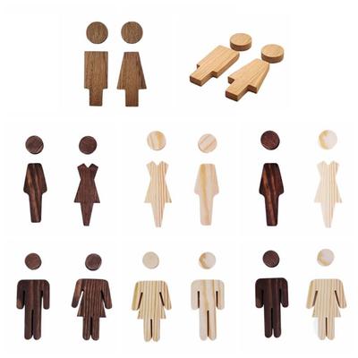 2pcs/se Solid Wood Bathroom Door Signs Antique Toilet Door Decoration Men's And Women's Toilet Sign Durable Self-adhesive
