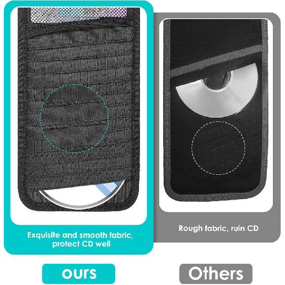 Black Car CD Case Holder DVD Vehicle Visor Storage Orangizer Large Capacity CD Visor Case With 12 DVD Storage Sleeves 1 Mesh Pocket 1 Pen Holder And