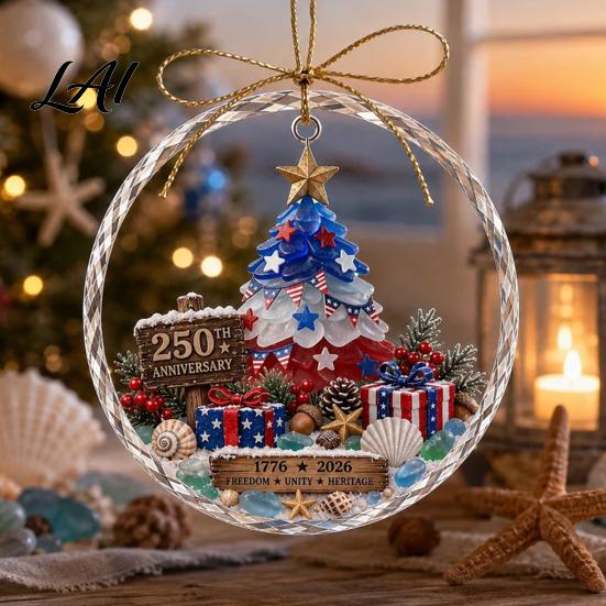 Christmas Wall Hanging Decor Ocean Themed Ornaments Lighthouse/Wreath/Santa Claus/Xmas Tree/Snowman/Deer Holiday Party Ornaments Decor Acrylic Tree