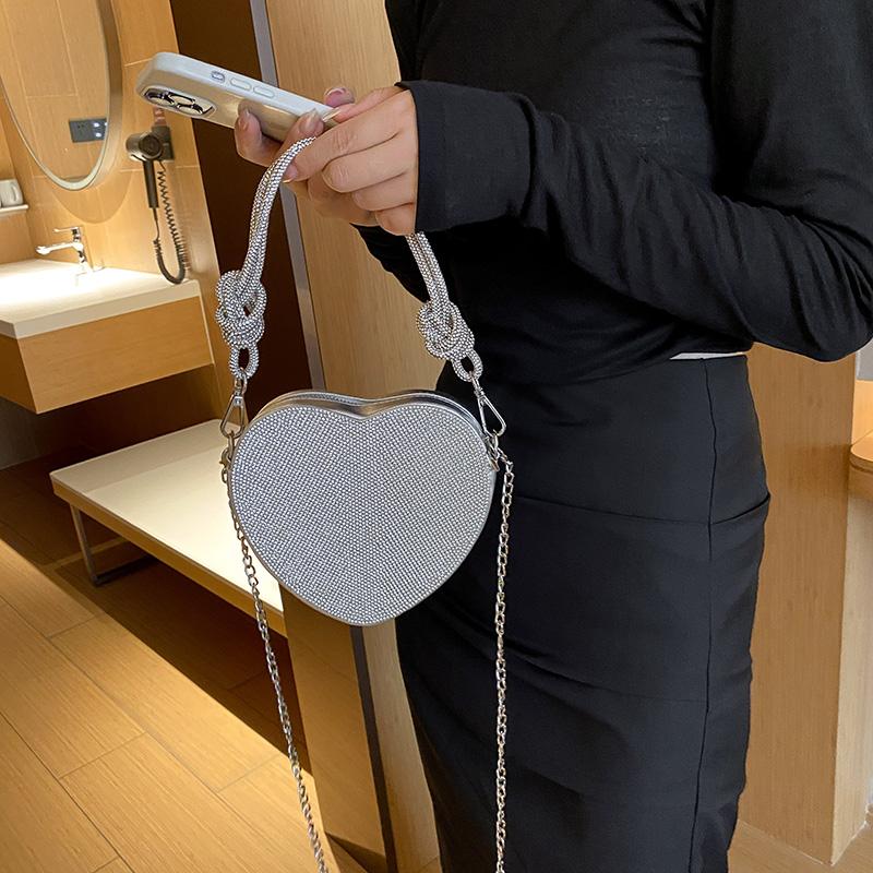 Manico Nodo Strass Pochette da Sera Lusso Designer Cristallo Diamanti Borsa a Mano Portamonete Carina Cuore d'Amore Borsa a Tracolla Mini