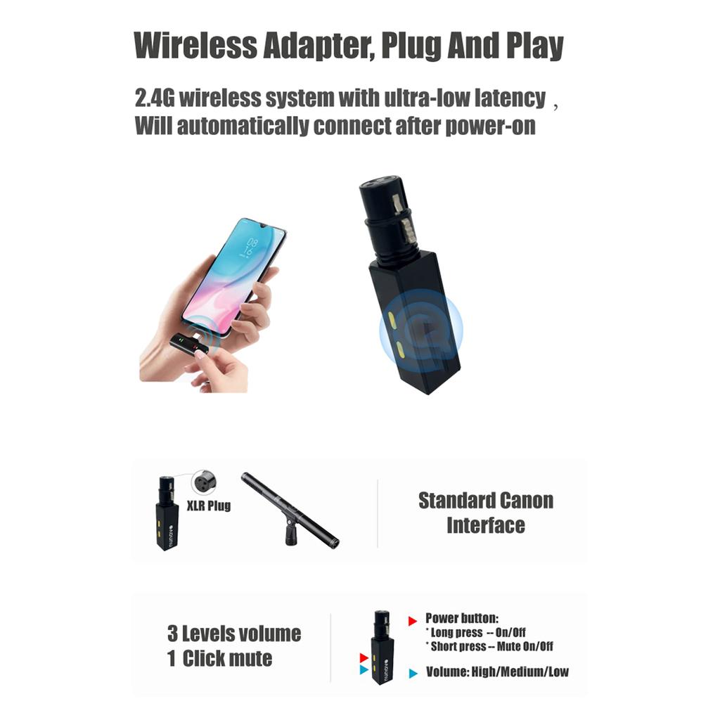 Wireless Microphone Adapter Converter Wired To Wireless Mic System for Recording and Performance