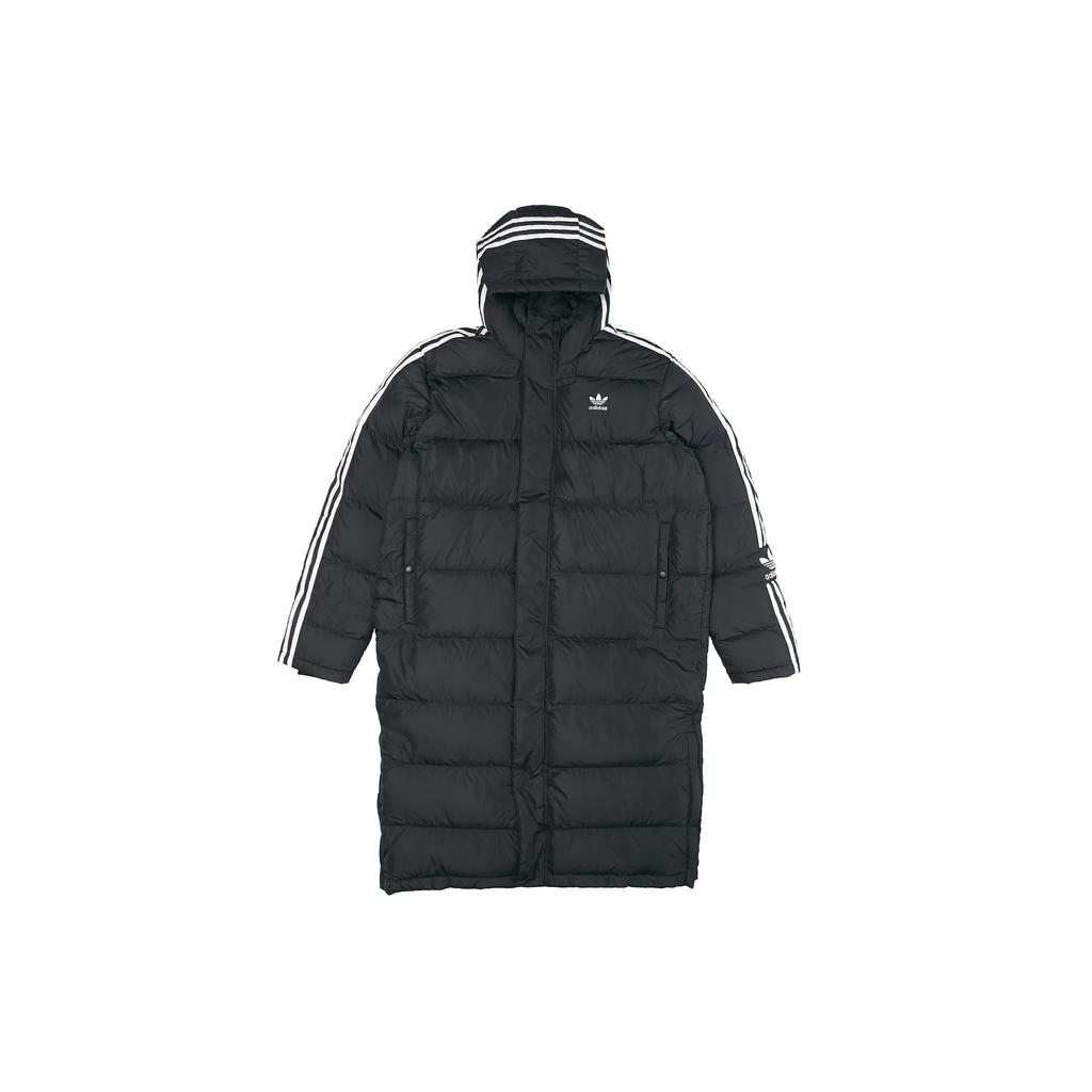 Adidas Originals Long Down Jacket With Side Stripe Logo Print Men Outerwear Black HI4658