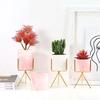 Nordic Ceramic Iron Art Marble Vase Pattern Rose Gold Green Table Plant Pot For Home Office Vases Decor Succulent Flower Pot