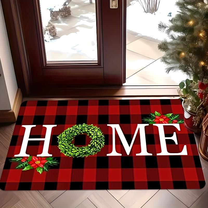 Christmas Floor Mat Welcome Mat Red and Green Wreath Holly Laundry Room Bathroom Living Room Holiday Decor Christmas Door Mat