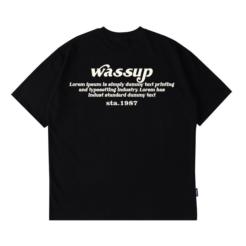 Wassup Heods American-Style Heavy Letter T-Shirt for Men, Summer 2024 New Trendy Brand, Loose Short-Sleeve for Couples