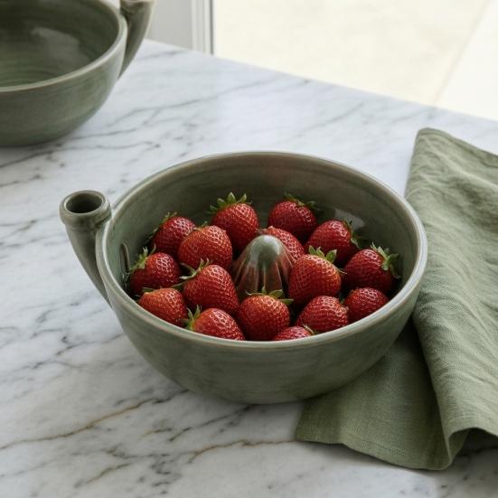 Glazed Ceramic Berry Basket Self Spinning Washing Bowl, 360 Degree Vortex Cleaning And Flower Shaped Fruit Rinse Bowl Drain Spinner, Vegetable