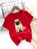 Children Casual T Shirt Adorable Pug Dog Cartoon Pattern Print Soft Breathable Short Sleeve Kids Trendy Summer Daily Outfit Top