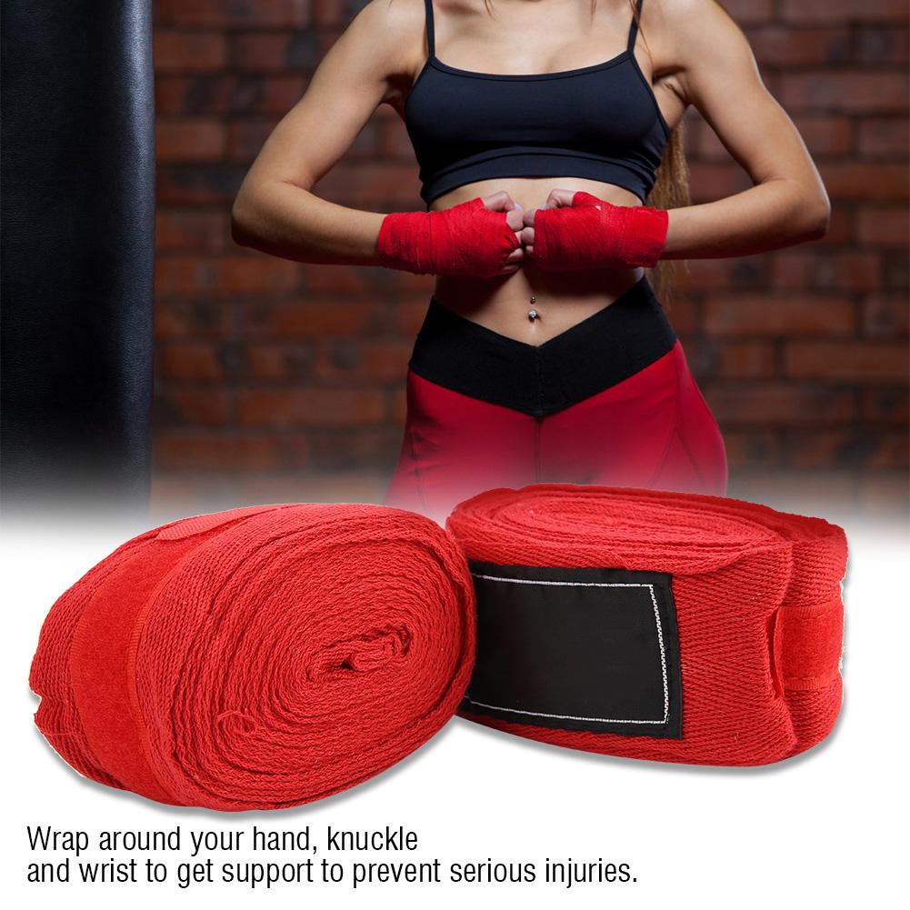 2PCS 5M Cotton Lengthened Boxing Hand Wraps Handwraps Bandages for Training (Red)