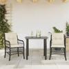 Vidaxl 3-Cz. Bistro Furniture Set with Cushions, Black, Poly Rattan