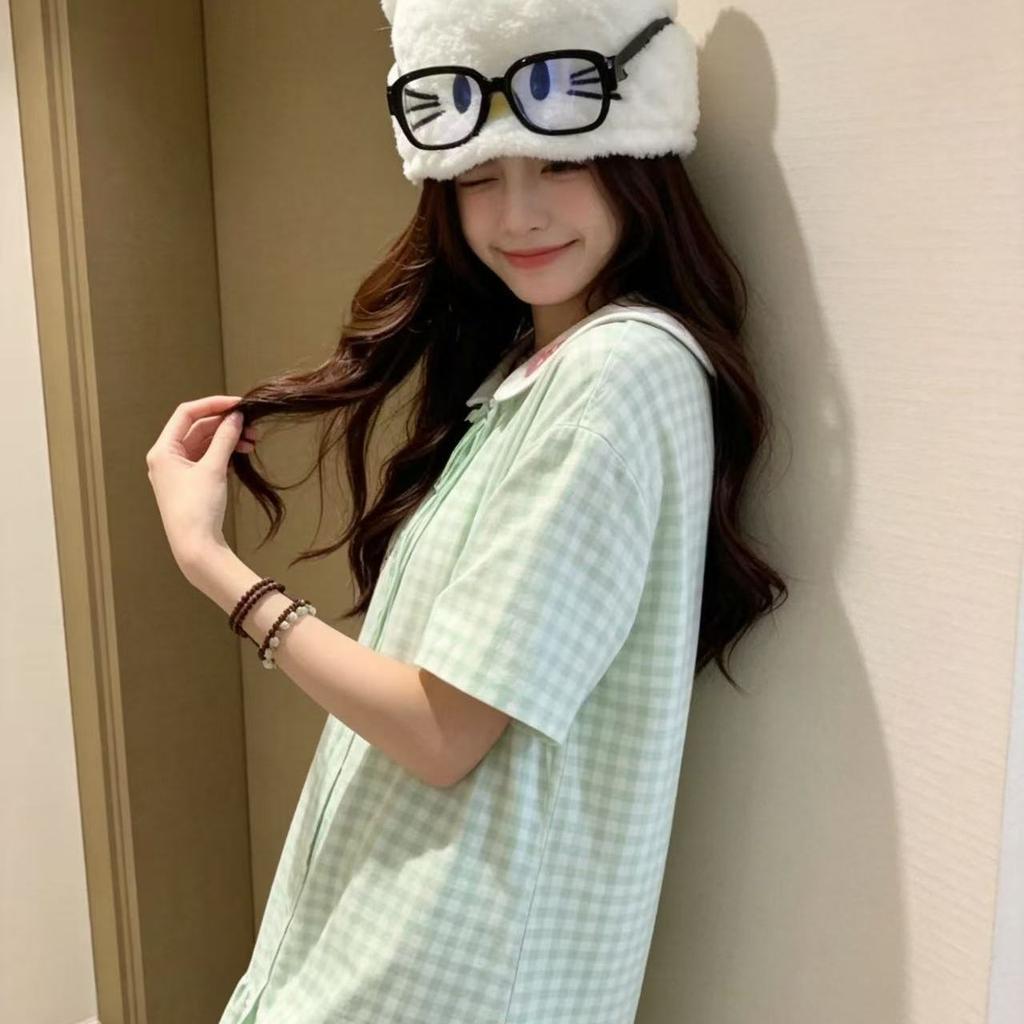 [High-quality Imitation Cotton] Pajamas Women's New Summer Short-sleeved Cartoon Hello Kitty Nightdress Loungewear