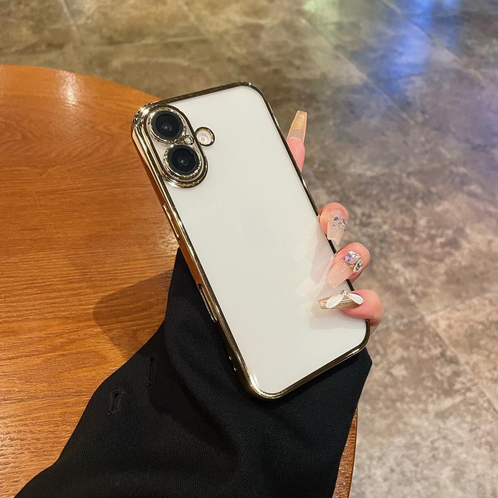 Full Lens Protection Case for iPhone 16 15 14 13 12 11 Pro Max Case Luxury Plating Transparent Silicone Soft Cover for 16 ProMax