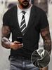 Camiseta de Manga Curta Lisa com Estampa de Terno e Gravata para Roupas Masculinas High Street Streetwear Tops Moda Camisetas Masculinas Estampa 3D