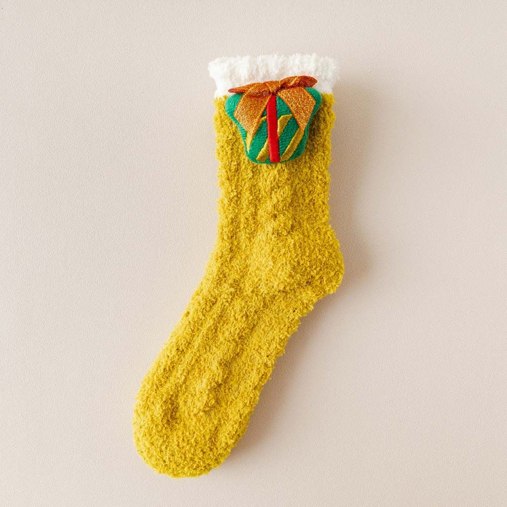 

Напольные носки Санта Лось Коралловый флис Рождественский трикотаж Женские носки для сна Зимний трикотаж Носки до щиколотки жёлтый