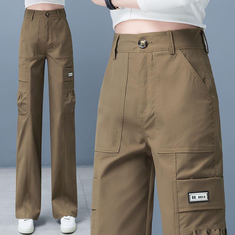 

Women s Trendy High Waist Cargo Pants - Casual Elastic Straight Leg, Korean Style for Spring S for 85-95 lbs верблюд