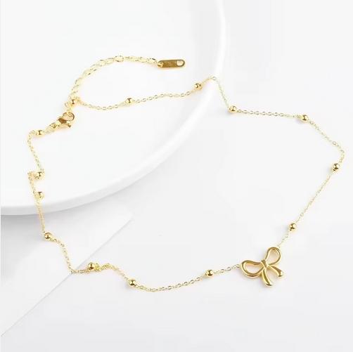 Women's Set Gold Necklace Bracelet Bows Elegant Gift