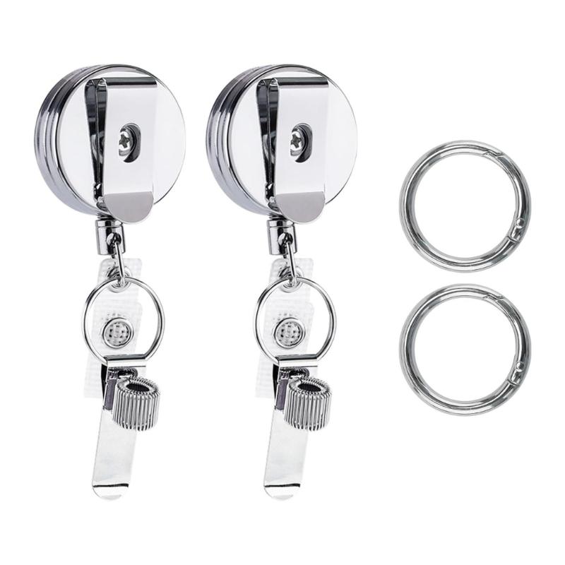 Double Sturdy Stainless Steel Retractable Badge Reel Clip Extended Reach Tool Organizers Convenient for Workplaces