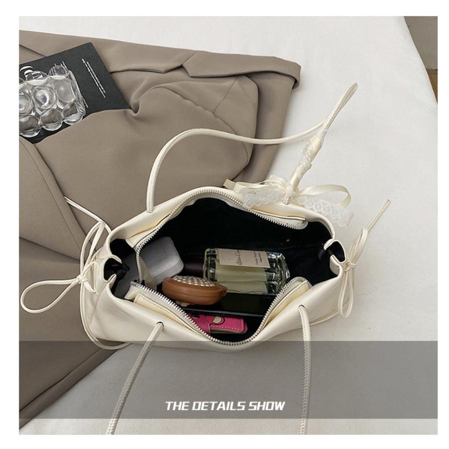 Women's Faux Leather Bowknot Underarm Bag Korean Small Square Shoulder Clutch Fashionable Handbag