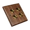 86Mm Wooden Light Switch Panel Black Walnut with Brass Toggle Lever Wall Lamp Switch for Home Lighting Control