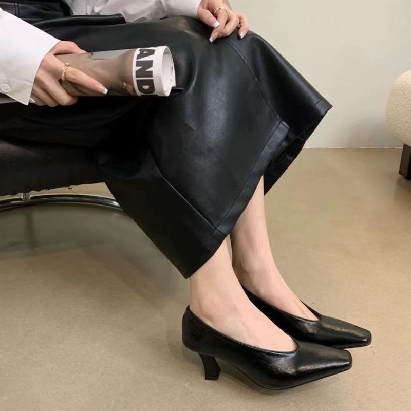 Fashion Spring New Thin Heel Single Shoes Women's Square Head Shallow Mouth Slip-on Soft Soles Anti-slip Wear-resistant High Heels
