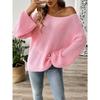 Women Loose Off Shoulder Boat Neck Flare Sleeve Pullover Knit Sweater