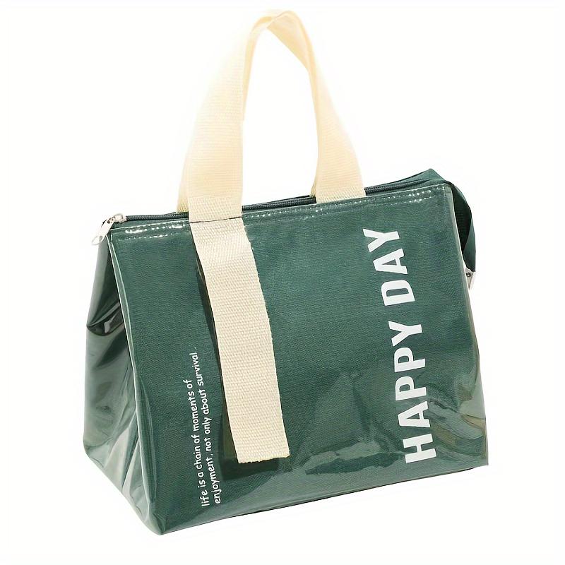 1pc Insulated Lunch Bag,PET Material,Square Shape,Large Capacity Portable Bento Box Carrier with Thermal Ware, with Hand Wash Operation Instruction