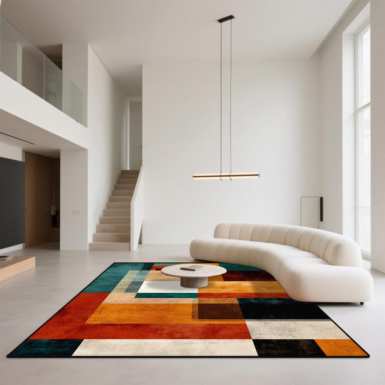

Retro Abstract Plush Carpets for Living Room Geometric Grid Decoration Home Rugs Washable Bedroom Cloakroom Non-slip Floor Mats 60x90cm
