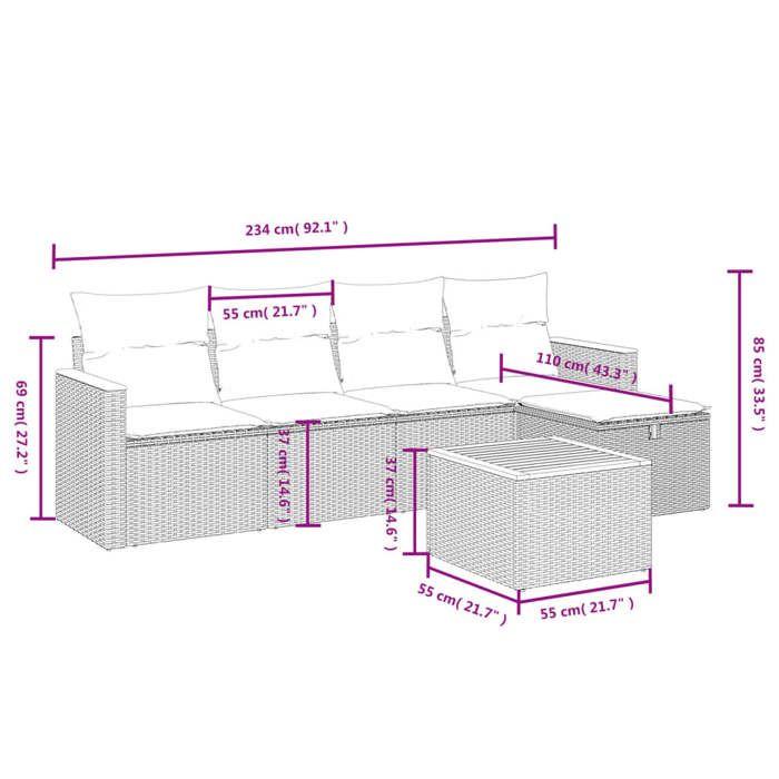 VidaXL Garden Lounge Set with Cushions 6 Pcs, Patio Sofas, Patio Furniture Set, Outdoor Furniture, Mix 3265294