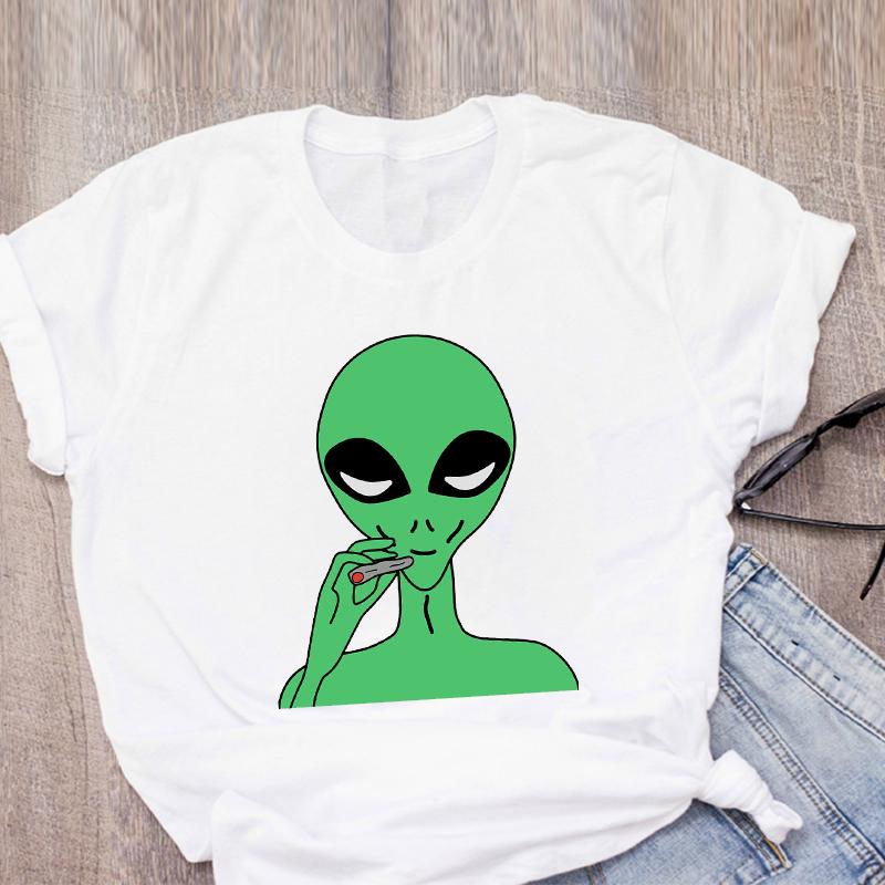 Women Graphic Cartoon Alien Color Ladies Summer Print T Shirt Shirt Tops Lady Clothes Womens