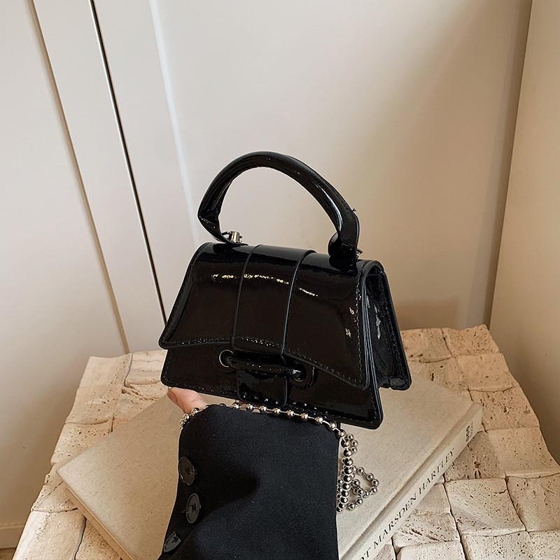 Trendy Pink Summer Small Handheld Square Bag Elegant Chain Strap For Women Glossy Black