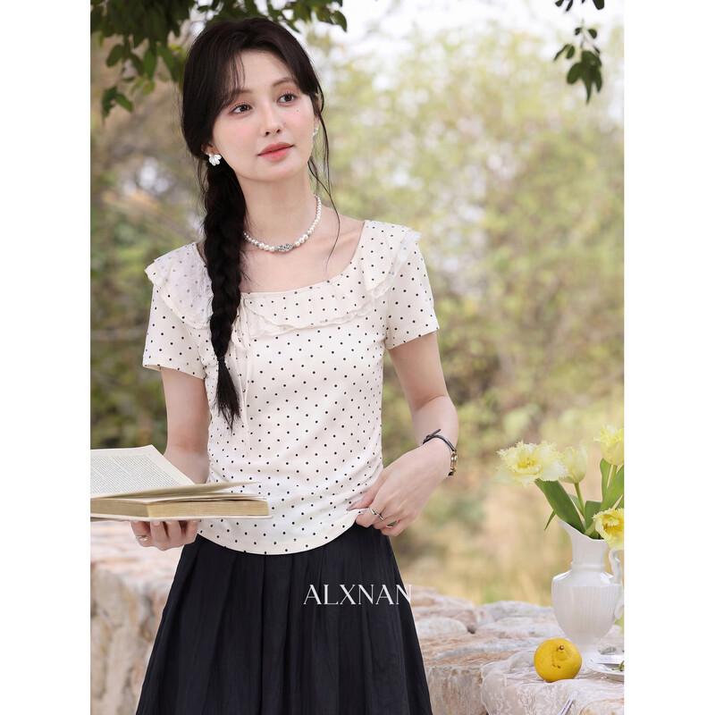 Women s French Sweet Polka Dot T-Shirt M