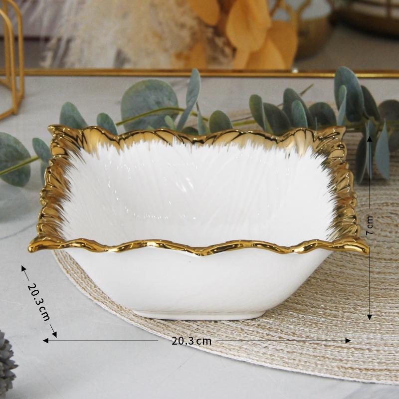 Golden Edged Ceramic Dining Plate Western Steak Plate Sushi Plates Dessert Bowl Sashimi Plates Fruit Dish Salad Bowl Soup Bowls