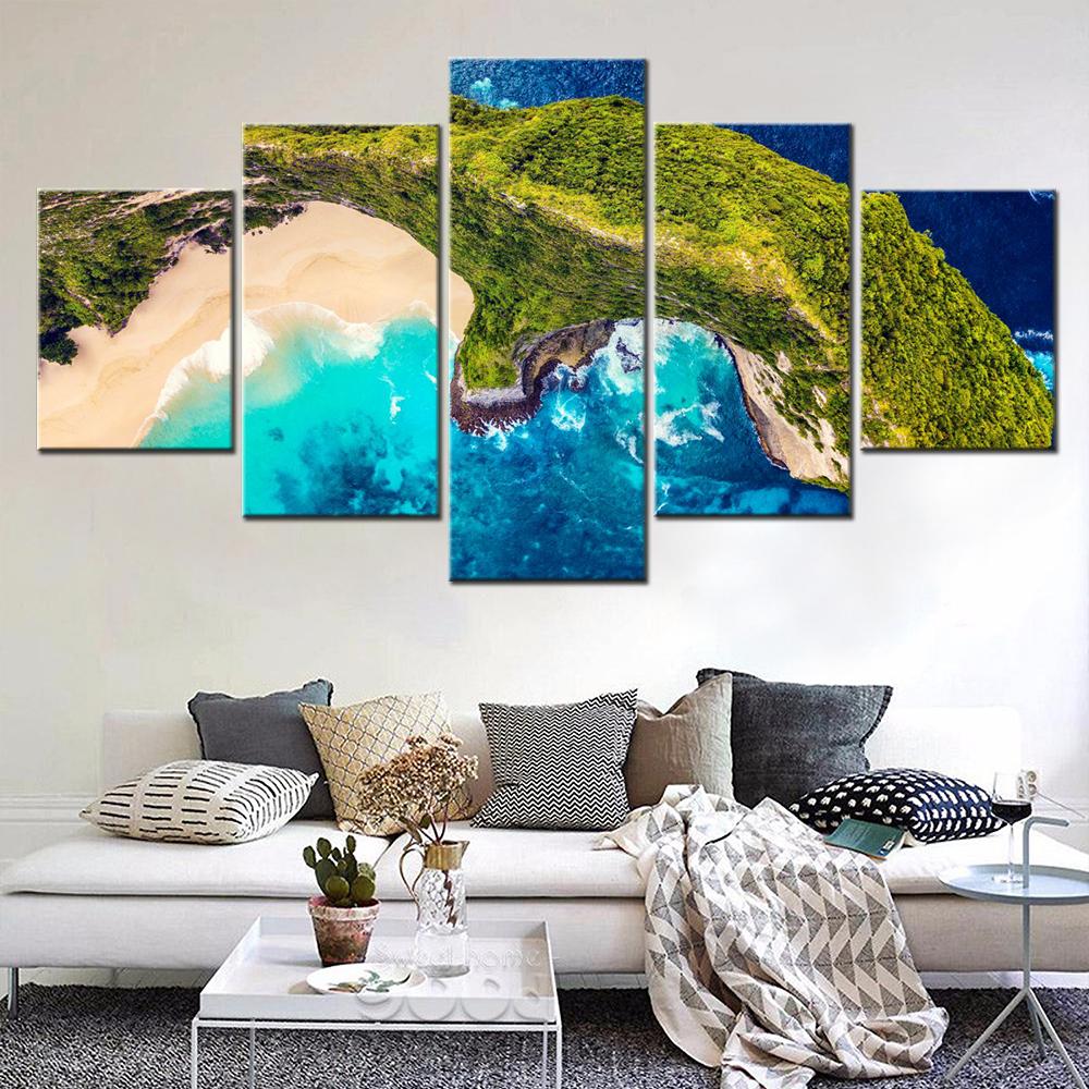 5 Pieces Picture Canvas Print Nature Kelingking Beach Aerial View Wallpaper Modern Wall Art For Living Room Home Decoration No Frame