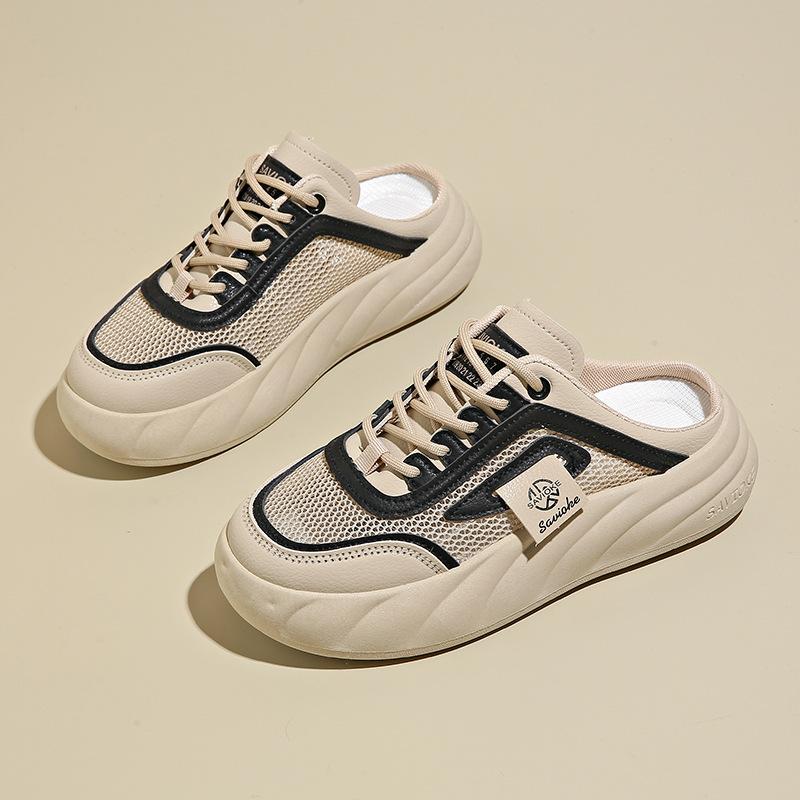 2025 little white shoes children's summer new Korean ins women's platform casual mesh breathable half-drag board shoes tide HC08