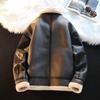 Men's Autumn Winter Thickening Fleece Leather Jacket Velvet Warm Casual Work PU Jacket Cotton Coat