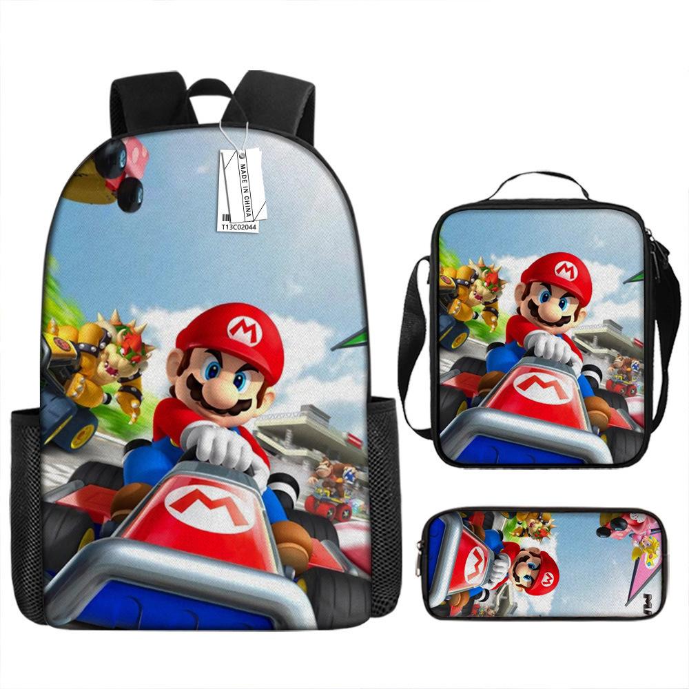 New Super Mario Trend Backpack Retro Mario Schoolbag 3-Piece Set with Pencil Case