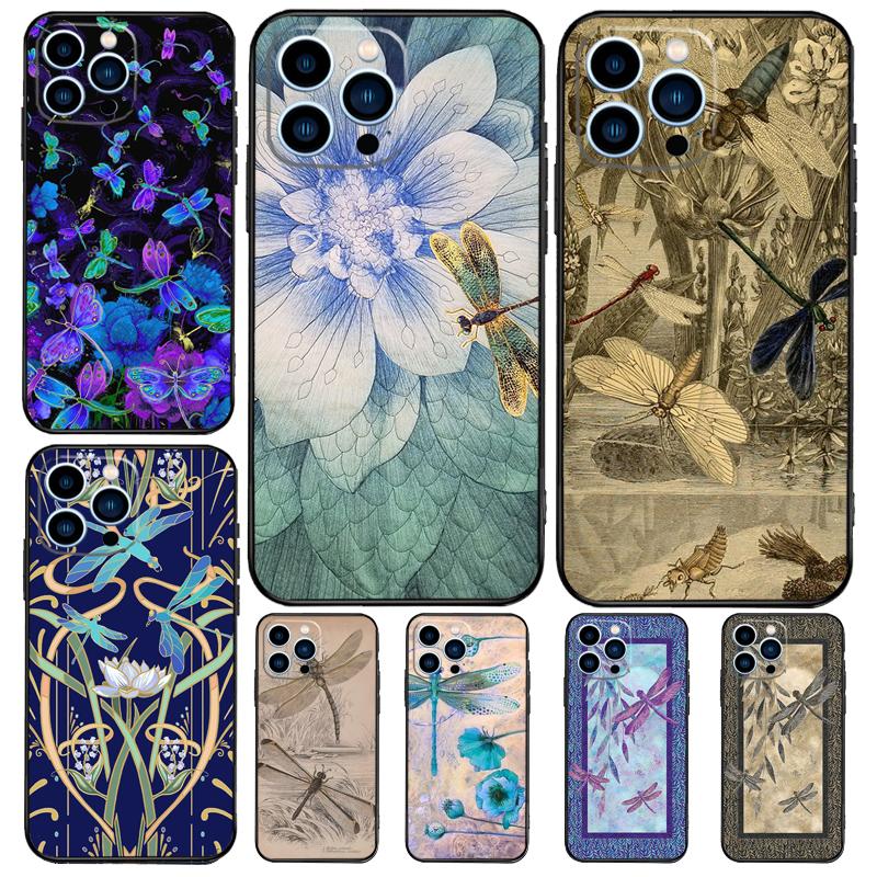 

Dragonfly Pattern Case For iPhone 11 12 13 14 15 16 Pro Max 15 16 Plus 13 12 Mini X XS XR Cover iPhone 15 Plus