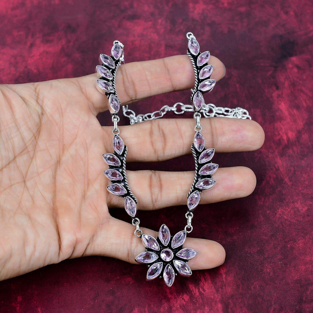 Pink Kunzite Jewelry, 925 Solid Sterling Silver Necklace, Handmade Gemstone Jewelry Necklace For Memorial Day