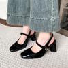 Fashion Summer Genuine Leather Toe Block Heel Mary Jane Shoes Women's High Heels Fashion Women's Shoes Comfortable and Elegant Sandals